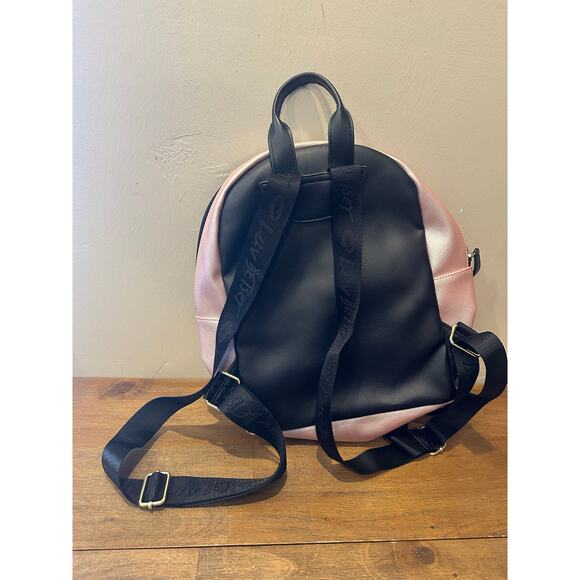 BETSEY JOHNSON SILVER Metallic LOVE BLACK BACKPACK BAG Pink - Picture 3 of 12